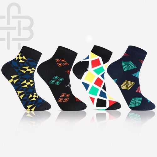 Men Multicolored Design Ankle Bold Socks - Pack of 4
