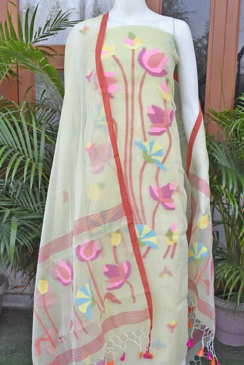 Kalakriti : Beautiful Hand Woven Muslin Jamdani Kurta Fabric & Dupatta set