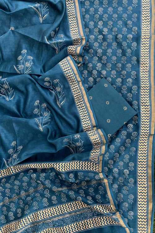 Beautiful Khadi Hand Block Printed Chanderi unstitched suit fabric