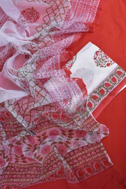 Beautiful Cotton unstitched suit fabric with Kota Doria Dupatta