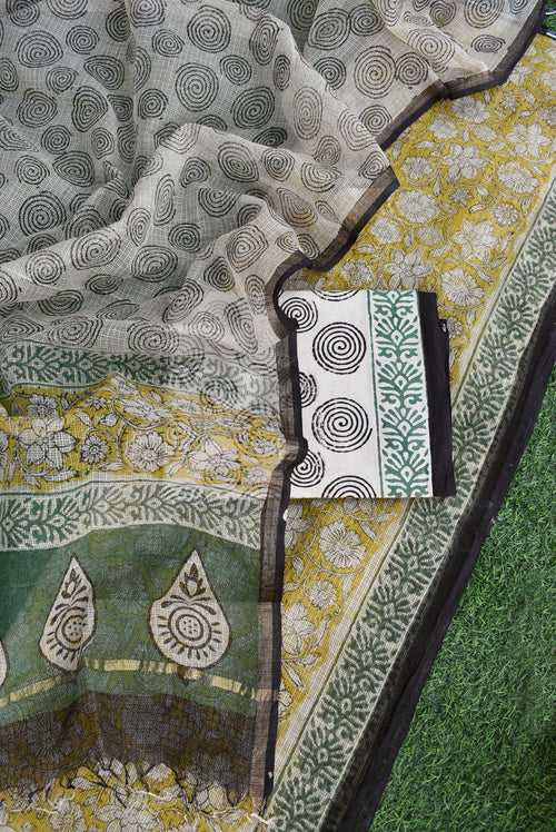 Beautiful Kota Doria cotton suit with Bagru Block print