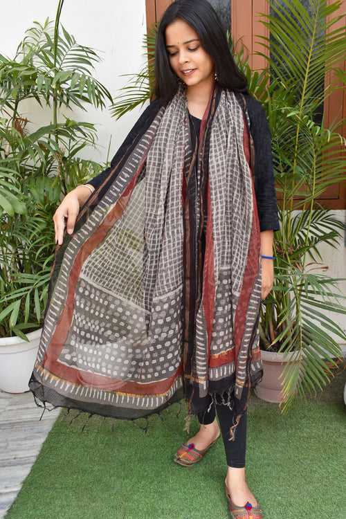 Hand Block Printed Kota Cotton Dupatta