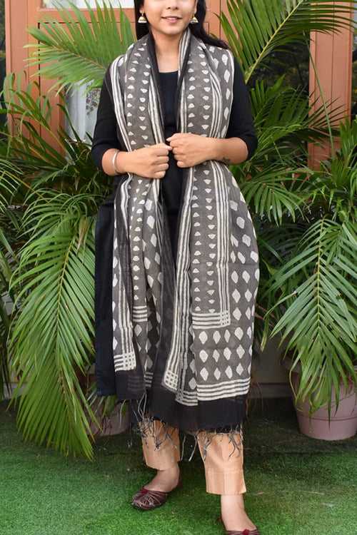 Elegant Hand Block Printed Pure Linen dupatta