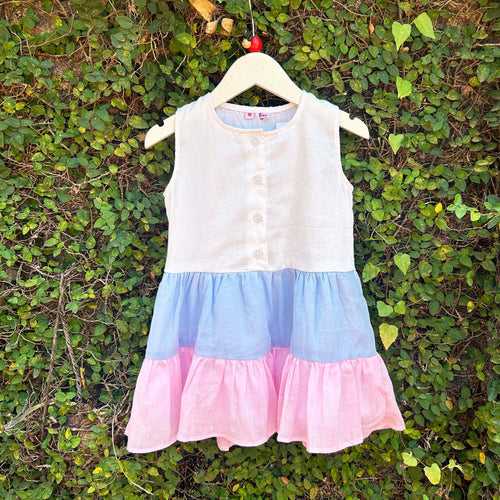 Tricolor Elegance Cotton Voile Dress