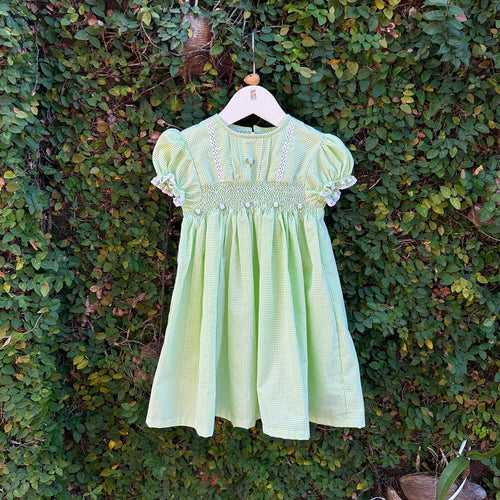 Smocked Pastel Green Check Dress
