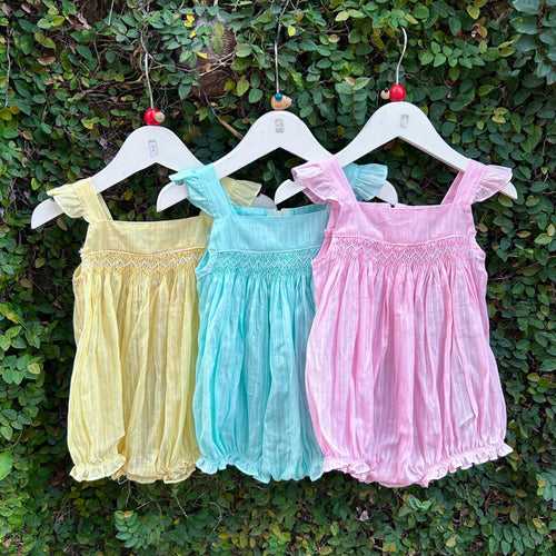 Pastel Shaded Smocked Romper Dress