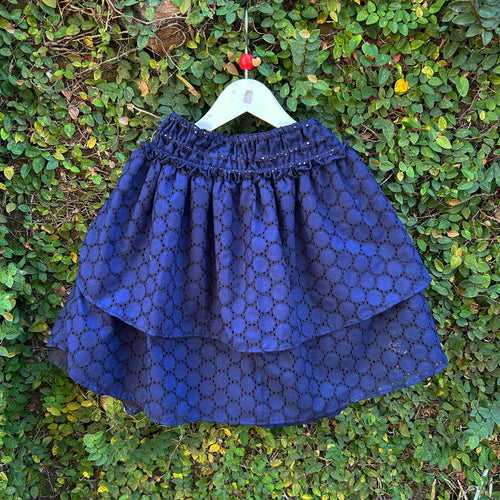 Double Layered Indigo Blue Eyelet Skirt