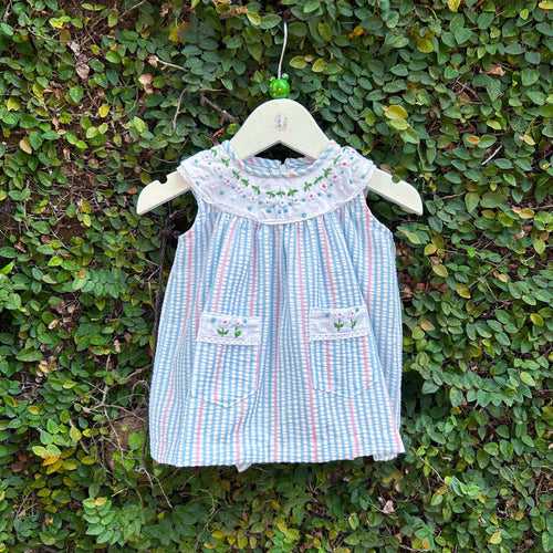 Striped Gingham Cotton Seersucker Dress