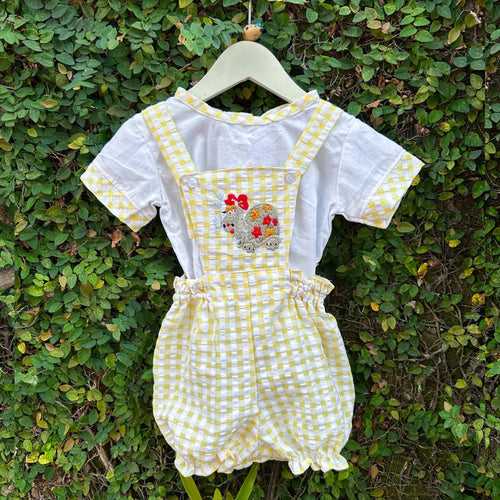 EMBROIDERED TURTLE GINGHAM ROMPER