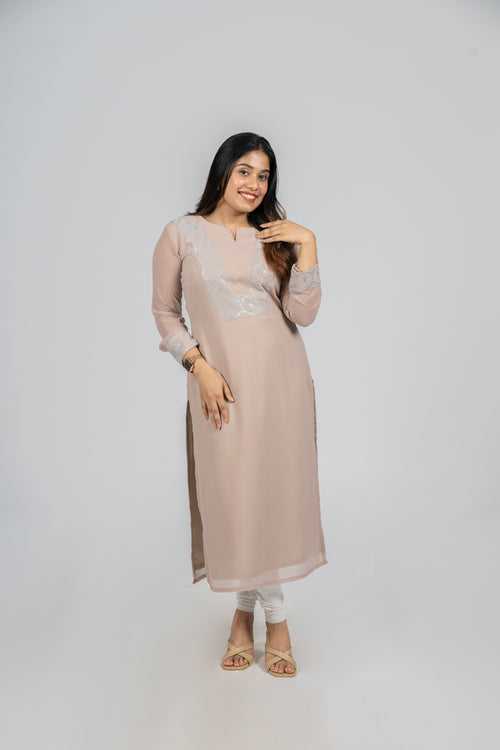 Light Beige shaded georgette kurti with sequins yoke MBS-297