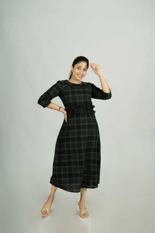 Green checked linen cotton kurti MBS-R93