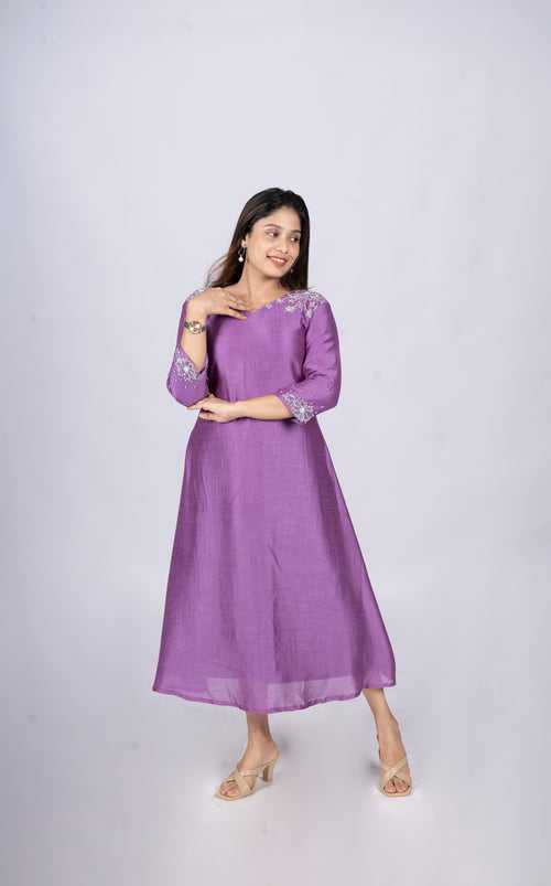 Badri silk lining kurti detailed with handwork in lavender shade MBS-R 85