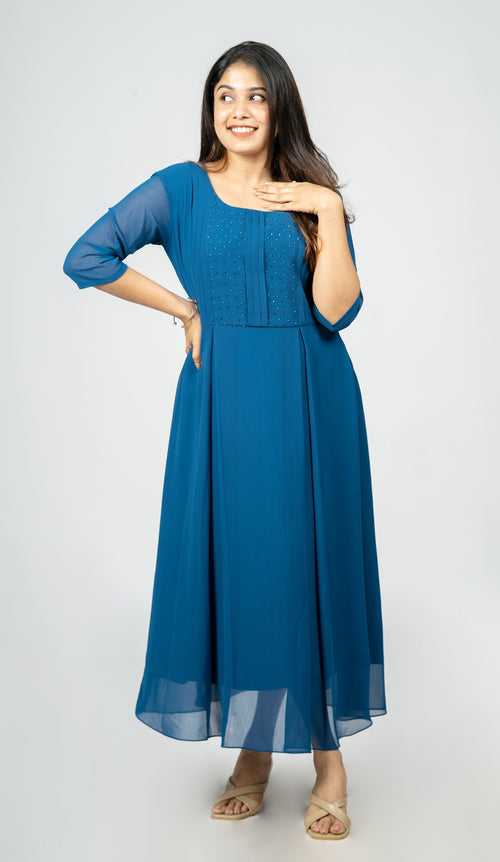 Cobalt blue shaded georgette Aline kurti with handwork MBS-R159