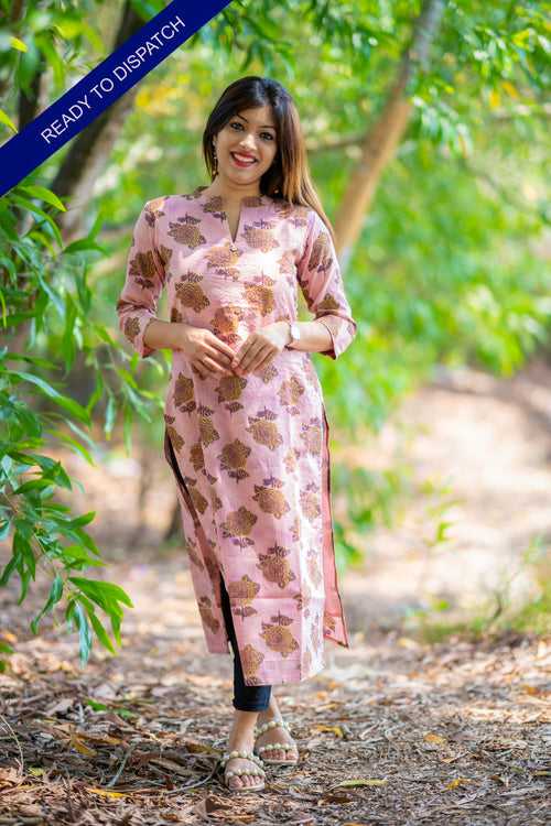 Pink shaded pure cotton lining kurti with katha work detailing MBS-316  **Ready to dispatch**