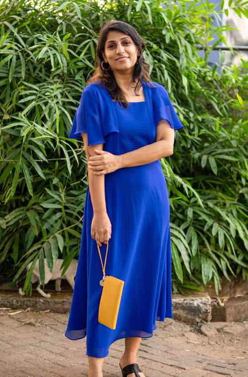Royal Blue georgette Aline Kurti with flaired sleeves  MBS-R12