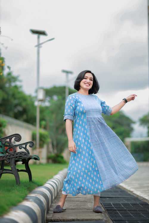 Cotton floral printed soft cotton Jaipur kurti in blue shade