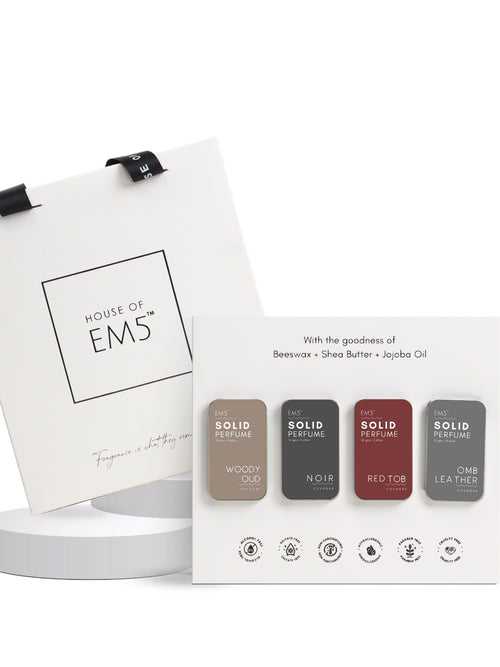 EM5™ ALPHA | Set of 4 Solid Perfumes for Men | Strong and lasting fragrance | With the Goodness of Beeswax + Shea Butter