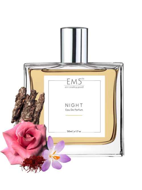 EM5™ Night Unisex Perfume | Eau De Parfum Spray for Men & Women | Amber Woody Rose Fragrance Accords | Luxury Gift for Him / Her | Sizes Available: 50 ml / 15 ml