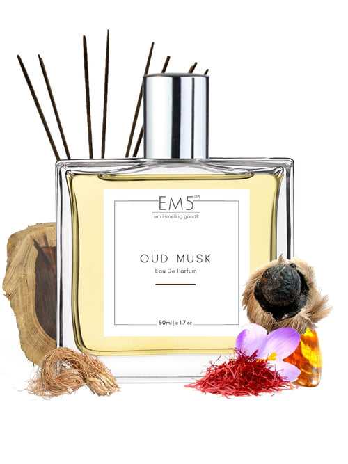 EM5™ Oud Musk Unisex Perfume | Woody Oud Warm Spicy Fragrance Accords | Eau De Parfum Spray for Men & Women | Luxury Gift for Him / Her | Sizes Available: 50 ml / 15 ml