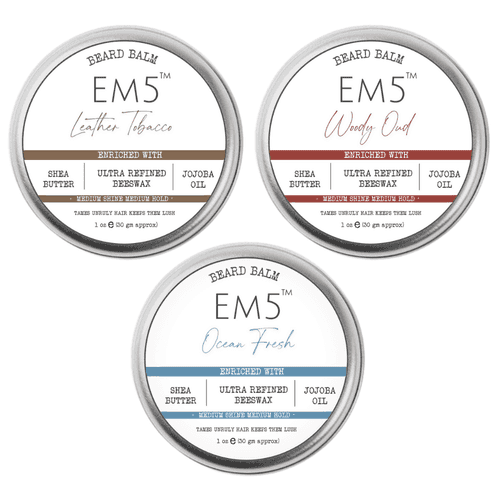 EM5™ Natural Organic Beard Balm | EM5's Natural Organic Beard Balm | Medium Hold - Shine | BeesWax, Shea Butter, Jojoba Oil, Essential Oils (Combo of 3)