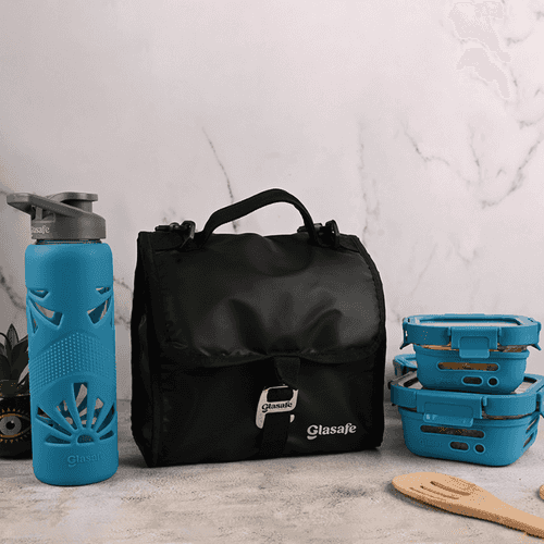 Desk Munch Combo (Lunch Bag, Clear Grip Bottle, 320ml Tiffin & 520ml Tiffin)