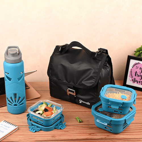 Trio Grip Combo (Lunch Bag, Clear Grip bottle, 320ml Tiffin, 520ml Tiffin)