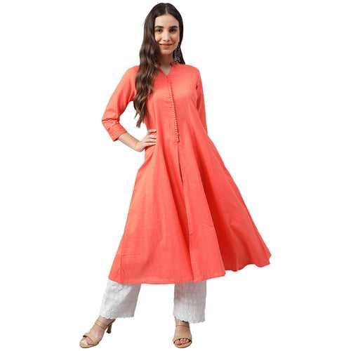 Idalia Peach Anarkali Cotton Kurta