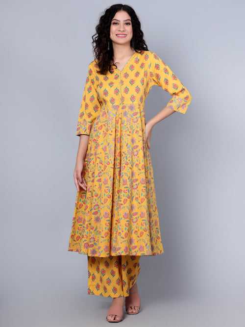 Mustard Printed Kurta set