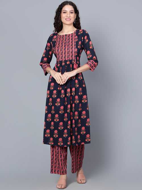 IdaLia Multicolour Floral Printed Kurta Set