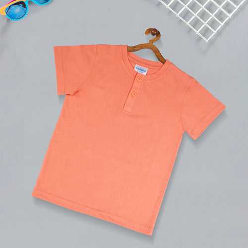 Kiddiekid Peach Henley Neck Cotton Tshirt For Boys & Girls