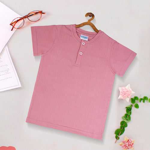 Kiddiekid Pink Henley Neck Cotton Tshirt For Boys & Girls