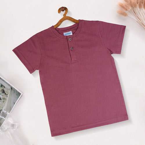Kiddiekid Purple Henley Neck Cotton Tshirt For Boys & Girls