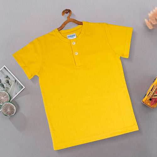 Kiddiekid Yellow Henley Neck Cotton Tshirt For Boys & Girls
