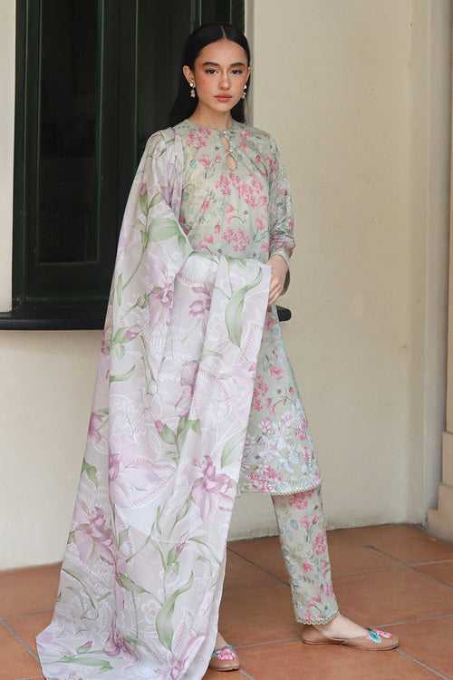 OLIVE AURA-3 PIECE PRINTED LAWN SUIT