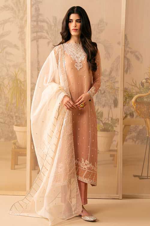 CORAL CASCADE-4 PIECE EMBROIDERED ORGANZA SUIT