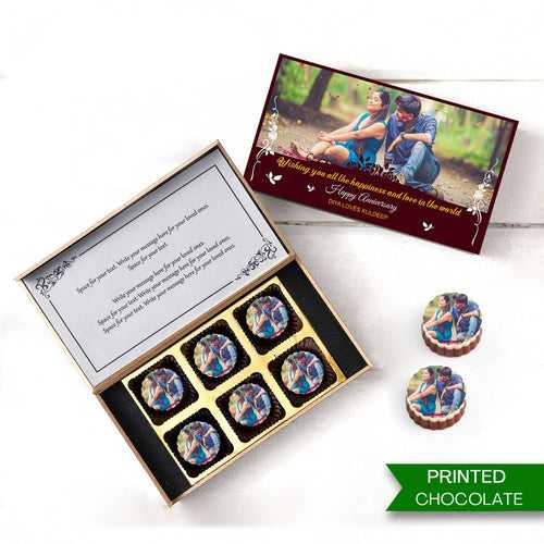 Photo Printed Chocolates For Husband with Personalised Wood  en box