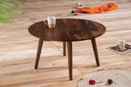 Solid Wood Buck Round Coffee Table Walnut
