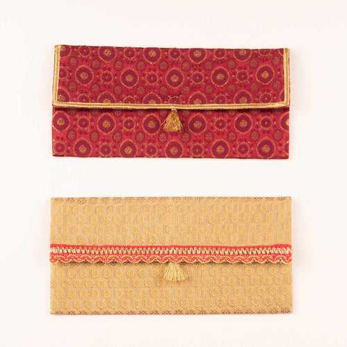 Brocade Reusable Cloth Envelopes (Gold, Maroon)