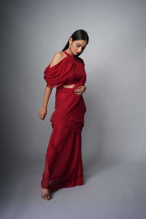 Pre-draped Charu Red Saree