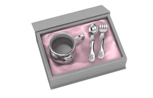 Silver Plated Gift Set for Baby - Hamper with Teddy Cup and Spoon Fork Set