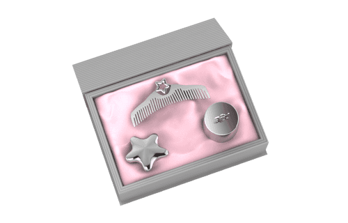 Silver Plated Gift Set for Baby - Hamper with Two Star Boxes and Star Comb