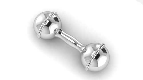 Silver Tiny Tot  Beaded Dumbbell Rattle