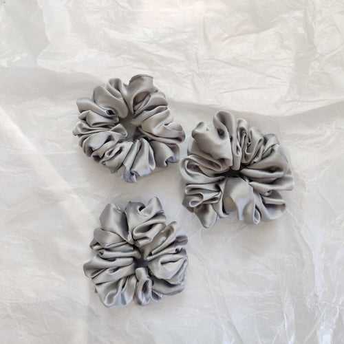 Grey Satin Scrunchie- L