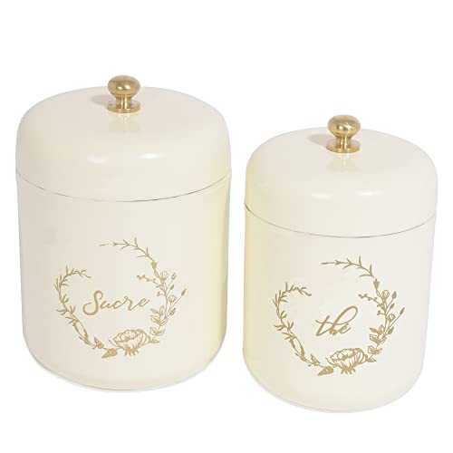 Elan Tea and Sugar Curved Canisters for Kitchen, Storage Jar, Stainless Steel, (Set of 2, Off White)