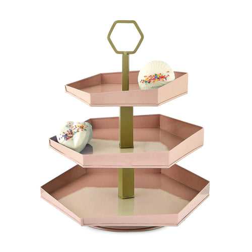 Elan Edge Three Tier Cake Stand, Cupcake and Dessert Stand (Nude With Gold)