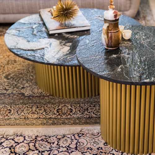 Elan Venetia Marble Side Table (Black Marble, Brass Finish)