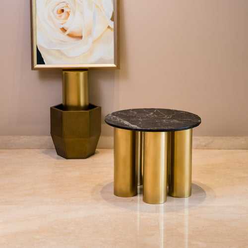 Elan Celeste Marble Side Table (Black Marble, Brass Finish)