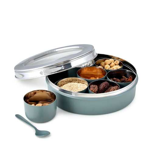 Elan Spice Box, Stainless Steel Masala Box, 7 Compartments With 1 Spoon