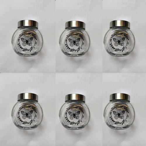 Elan Butterfly Glass Storage Jar  (Set of 6, 180 ML Each)