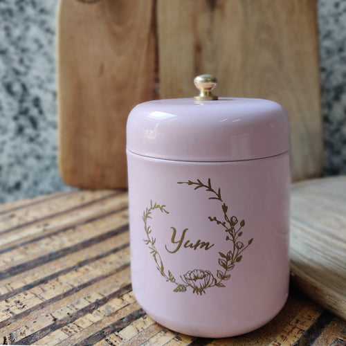 Elan Yum Canister for Kitchen, Tea, Sugar, Cookies Storage Jar, Stainless Steel, (500 ml, Powder Pink)